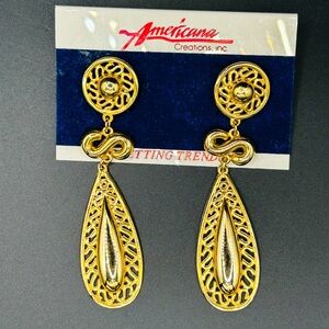Vintage Americana Creations Gold Tone Filigree Teardrop Earrings